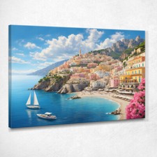 Quadro Moderno Città Astratto Panoramica Della Costiera Amalfitana Con Case Col