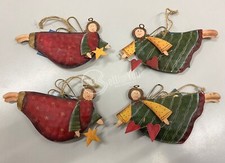 Set di 4 decorazioni natalizie in metallo da appendere angeli angioletti 16 cm