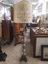 Reggicero In Metallo Argentato Del XX Secolo , Antico Lume Da Terra In...