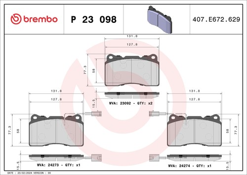 P23098 set pastiglie freno - p23098,