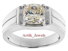 Anello In Argento Placcato Oro Bianco 14K Con Moissanite Per Uomo #476