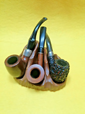 poggiapipe bellissimo in legno massello scolpito, supporto per 3 pipe