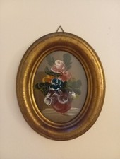 Quadretto motivo floreale - 1900 - Cornice in legno dorato - 12,5x10,5 cm