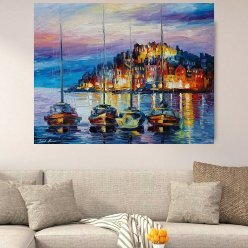 Leonid afremov morning harbor - leonid,
