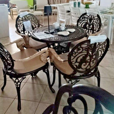 SET Tavolo da giardino rotondo ⌀ 100 + 4 SEDIE in alluminio marrone scuro CUORE