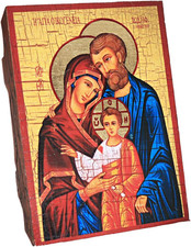 Sacra Famiglia, Icona Cristiana in Legno Sigillato 16X12,5Cm Fatta a Mano 37035