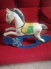 Cavallo A Dondolo Con Base In Legno E Corpo In Cartapesta Anni 50