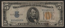 5 DOLLARI 1934 BOLLINO GIALLO LINCOLN OCCUPAZIONE MILITARE AMERICANA DELLA SICIL
