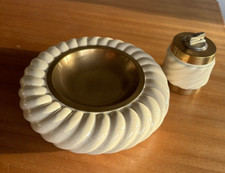 Set accendino posacenere ceramica e ottone di Tommaso Barbi, Italia, anni '60