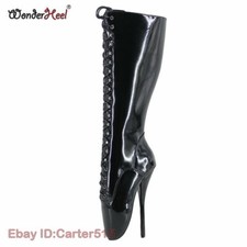 Stivali da ballo classici da donna con tacco a spillo 7" in pelle verniciata fetish clubwear Wonder