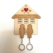 Appendichiavi da parete in legno a forma di casetta famiglia amore portachiavi