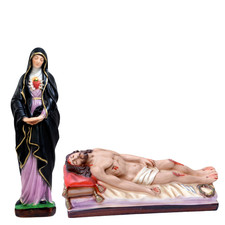 Statue della Madonna Addolorata 30 cm e Gesù Morto 27 cm in resina piena