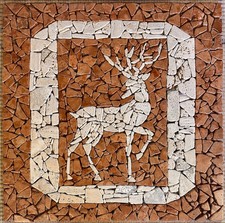 Rosone di un CERVO a Mosaico di marmo su rete Anticato Invecchiato 60X60X1 cm