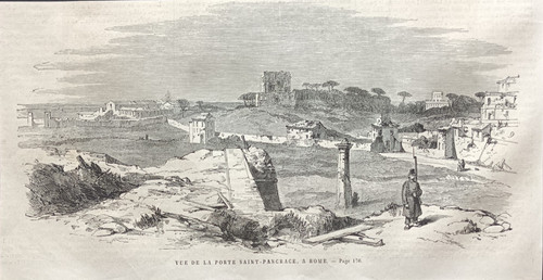Stampa antica 1862 - roma, porta