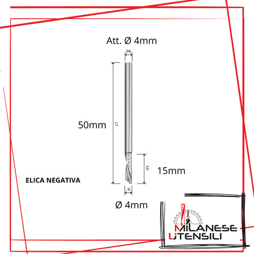 Fresa per legno ø4x15x50 - fresa, dx