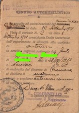 1938 Centro Automobilistico 115 Reggimento Fanteria Motorizzato Tessera