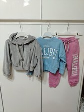 Set Giacca  Felpa Pantaloni Tuta Completo Rosa Azzurro  Bambina 3/4  3 Pezzi 