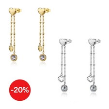 Orecchini donna pendenti acciaio cuori zircone Sagapo Aurora SAR70 SAR71 S'agapo