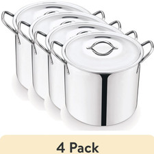 Confezione 4 Pentole Grande Stock 8 QT Acciaio Inox con Coperchio Utensili Cucina Pentole Cuoci