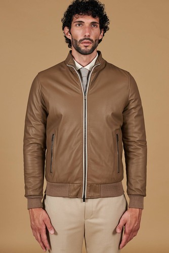 Bomber vera pelle fango - pelle, crema