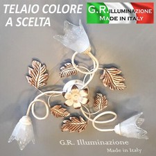 PLAFONIERA IN FERRO BATTUTO 3 LUCI RUGGINE O AVORIO LAMPADARIO DA SOFFITTO "Ian"