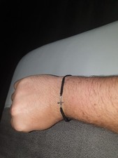 Bracciale con croce 10x8mm Acciaio Corda Cordino Nero da Uomo Donna Braccialetto