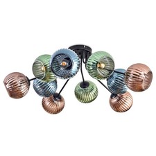 HOFSTEIN Cesaro Plafoniera in Metallo/Vetro Rigliato Nero/Blu/Verde/Rame