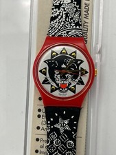 Orologio da polso SWATCH Gent RAP (GR117)-NUOVO/NOS-Pelle-Rivetti-Nero Puma-L@@K!