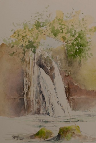Cascata acquerello firmato - acquerello,