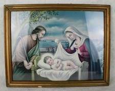 Quadro Santa Famiglia Giuseppe MARIA Gesù BAMBINO con Cornice VINTAGE Religione