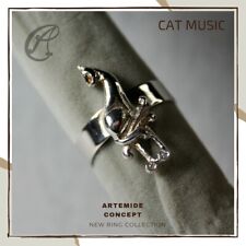 Anello CAT MUSIC unisex in Argento 925% rodiato, anello gatto musica