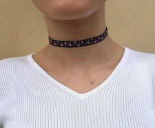 Collana girocollo choker double face nero cuori rosa donna ragazza