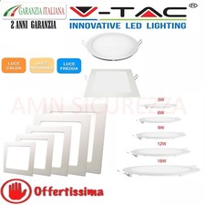 PANNELLO LED V-TAC FARETTO DA INCASSO DA 3W 6W 12W 18W QUADRATO TONDO ULTRA SLIM
