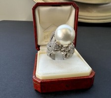 Anello Argento Perla Cocktail Appariscente 925 Vintage