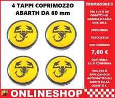 TAPPI COPRIMOZZO ABARTH GIALLI SCORPIONE BORCHIE CERCHI IN LEGA DIAMETRO 60 mm 