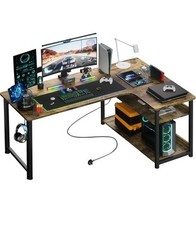Scrivania Gaming a Forma di L 130x80CM con Prese di Alimentazione Angolare Scrivania per Computer