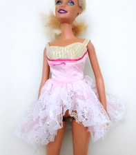 B1071 - BARBIE 90s abito corto ballerina fairy pizzo rosa e corpetto dorato