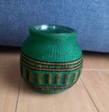 Vintage modernariato vaso  vetro corda di plastica scoubidou anni 60 70 scubidù