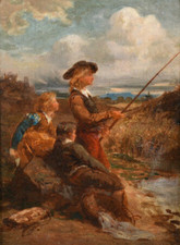 Tre ragazzi di pesca, pittore inglese del 18-19. Secolo
