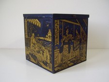 Antica scatola di latta da tè motivo Asia prima del 1945