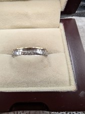 Anello impilabile in oro bianco e giallo 9 kt con diamanti eternità completa misura O1/2