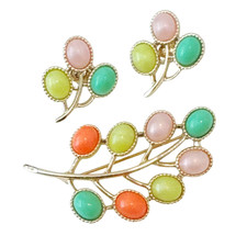 Sarah Coventry Set orecchini clip spilla terra caramelle colorate cabochon multicolore