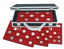 SAFE VALIGETTA PER MONETE INCLUSO 6 VASSOI ROSSI - FODERATO IN COLORE BLU