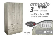 MOBILE ARMADIO MODERNO IN LEGNO ROVERE 3 ANTE+2 CASSETTI 90*42*180 CM TCC-737909