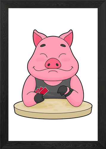 Pig poker cards framed - pig,