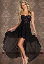 Abito da sera o cerimonia in chiffon nero con coda e bustino in paillettes sexy