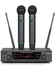 Sistema Microfonico Wireless UHF, Doppio Set Microfono Karaoke Senza Fili, Metallo 