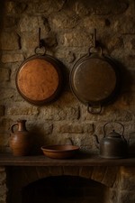 Coppia Paioli Bassi In Rame Valsabbia Antichi Pentole Country Chic