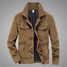 Uomo Velluto a Coste Camicia Giacca Retrò Manica Lunga Bottoni Anteriore Regular