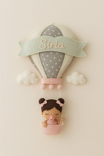 Fiocco Nascita Personalizzato Bimba in Mongolfiera in Pannolenci – Fatto a Mano 